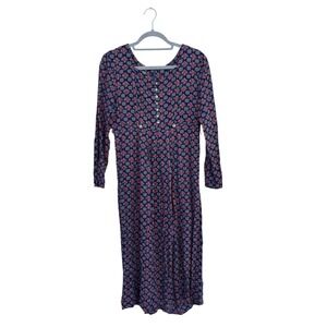 Vintage Jonathan Martin Midi Dress Blue Red Floral Button Front Size‎ 10